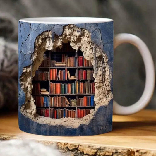 3D Bookshelf Mug, Library Shelf Cup, Book Lovers Ceramic Coffee Mug Cool Christmas Gifts For Readers Book Lovers Multi-Purpose - P12 Hub Europe