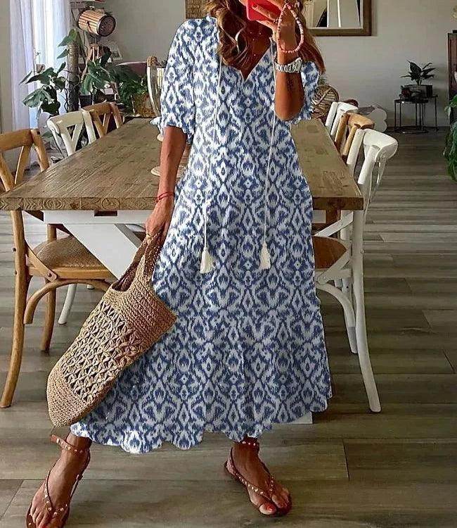 V-Neck Long Dress Casual Sweet Loose - P12 Hub Europe
