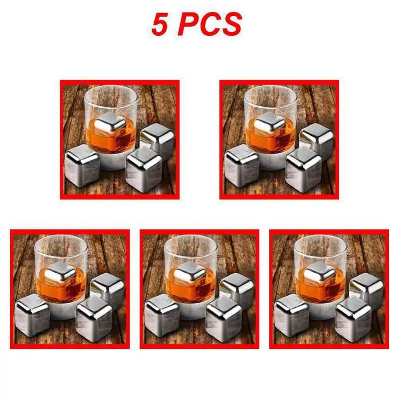1-8PCS Stainless Rocks Whisky Stones Cubes Set Reusable Chilling Stones For Whiskey Wine Cooling Chilling Party Bar Tool - P12 Hub Europe