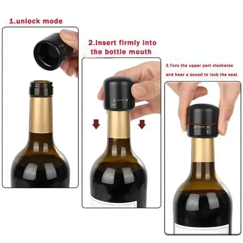 Vacuum Red Wine Champagne Stopper Rotating Lock Bottle Stopper Sparkling Wine Sealing Plug Household Red Wine Cork Bar Tool - P12 Hub Europe