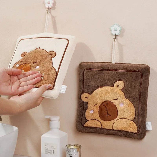 Kawaii Kapibara Hand Towel Thickened Coral Fleece Embroidered Towels Cute Hand Cloth Kitchen Children's Handkerchief Towel - P12 Hub Europe