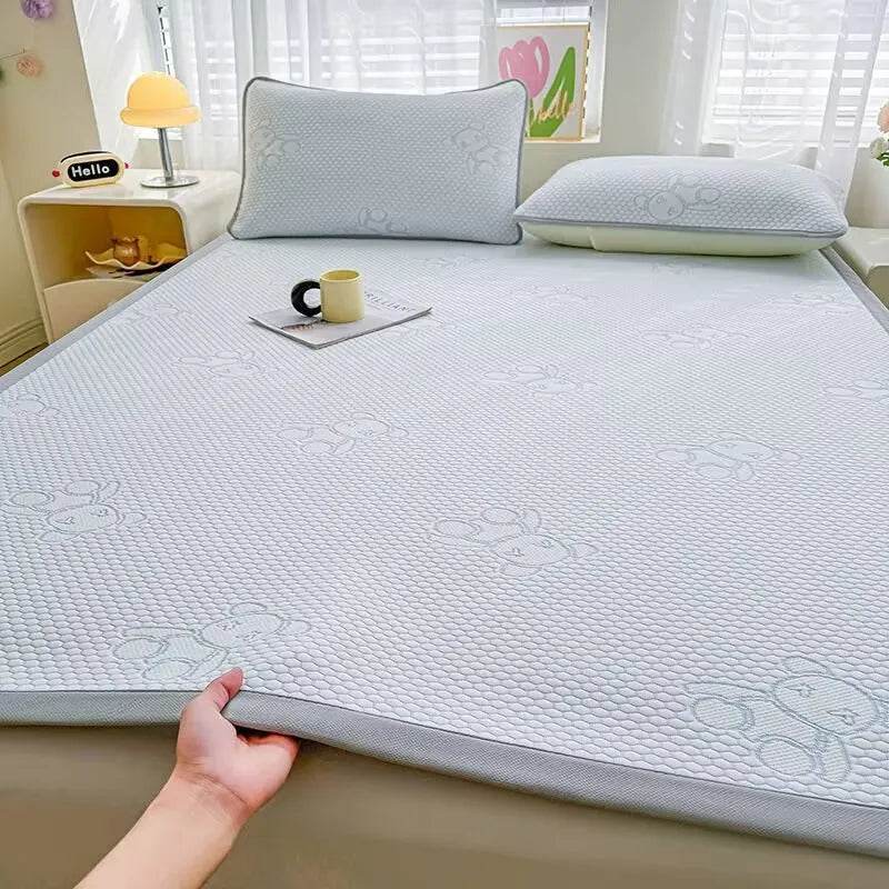 Jacquard Cartoon Bear Cooling Feel Bed Sheet Ice Silk Summer Bedspread Single Queen King Size Elastic Band Fixed Fitted Cover - P12 Hub Europe