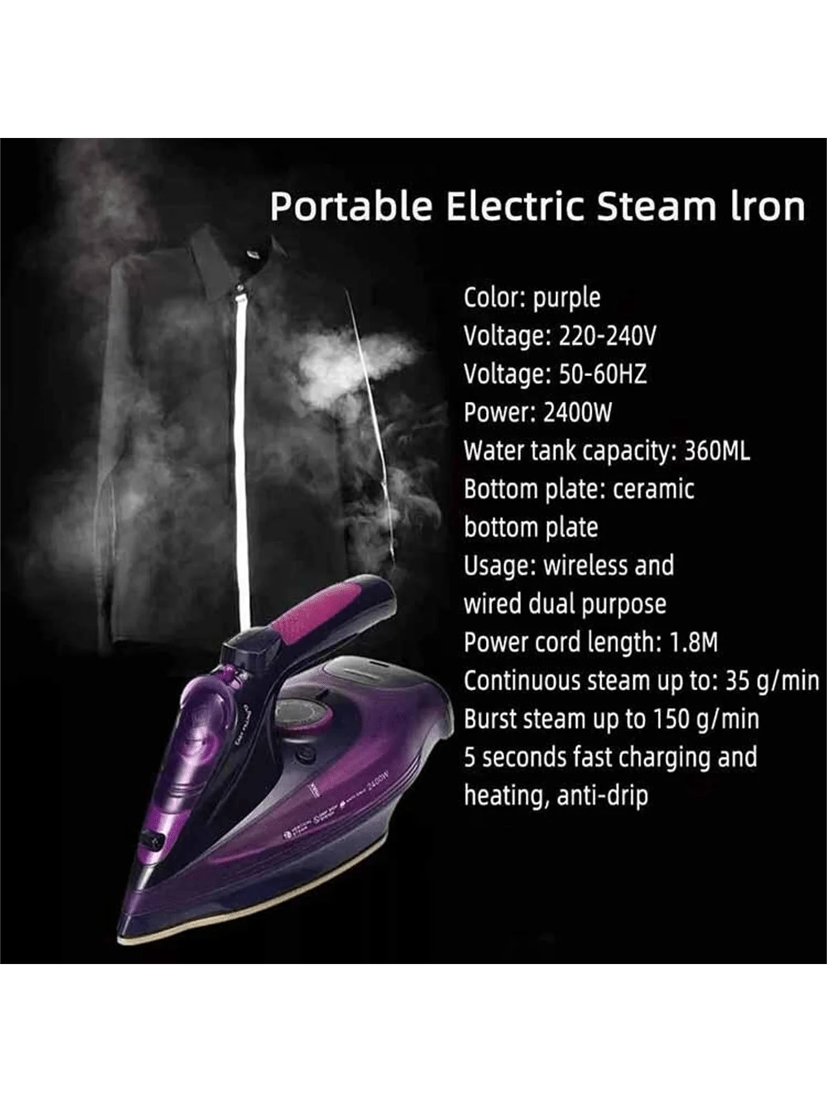 SONAKY 2 In 1 Cordless Steam Iron with Ceramic Soleplate and Variable Steam Function