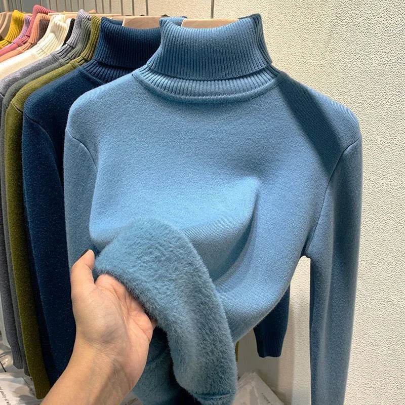 Elegant Velvet Lined Turtleneck Sweater - P12 Hub Europe