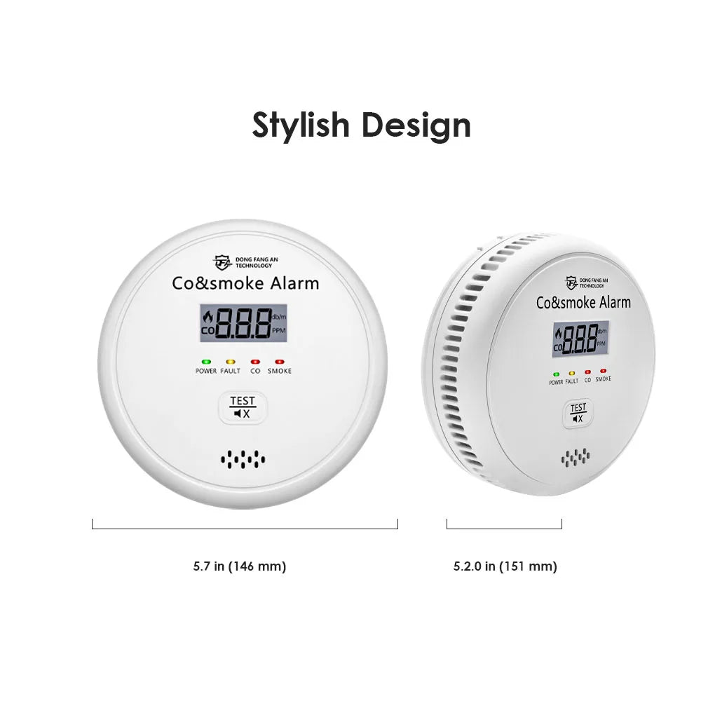 DFA 2 in 1 Standalone Smart Co & Smoke Detector Alarm Carbon Monoxide Parlor Room Kitchen Shop Fire 85 dB Sound Sensor Alert