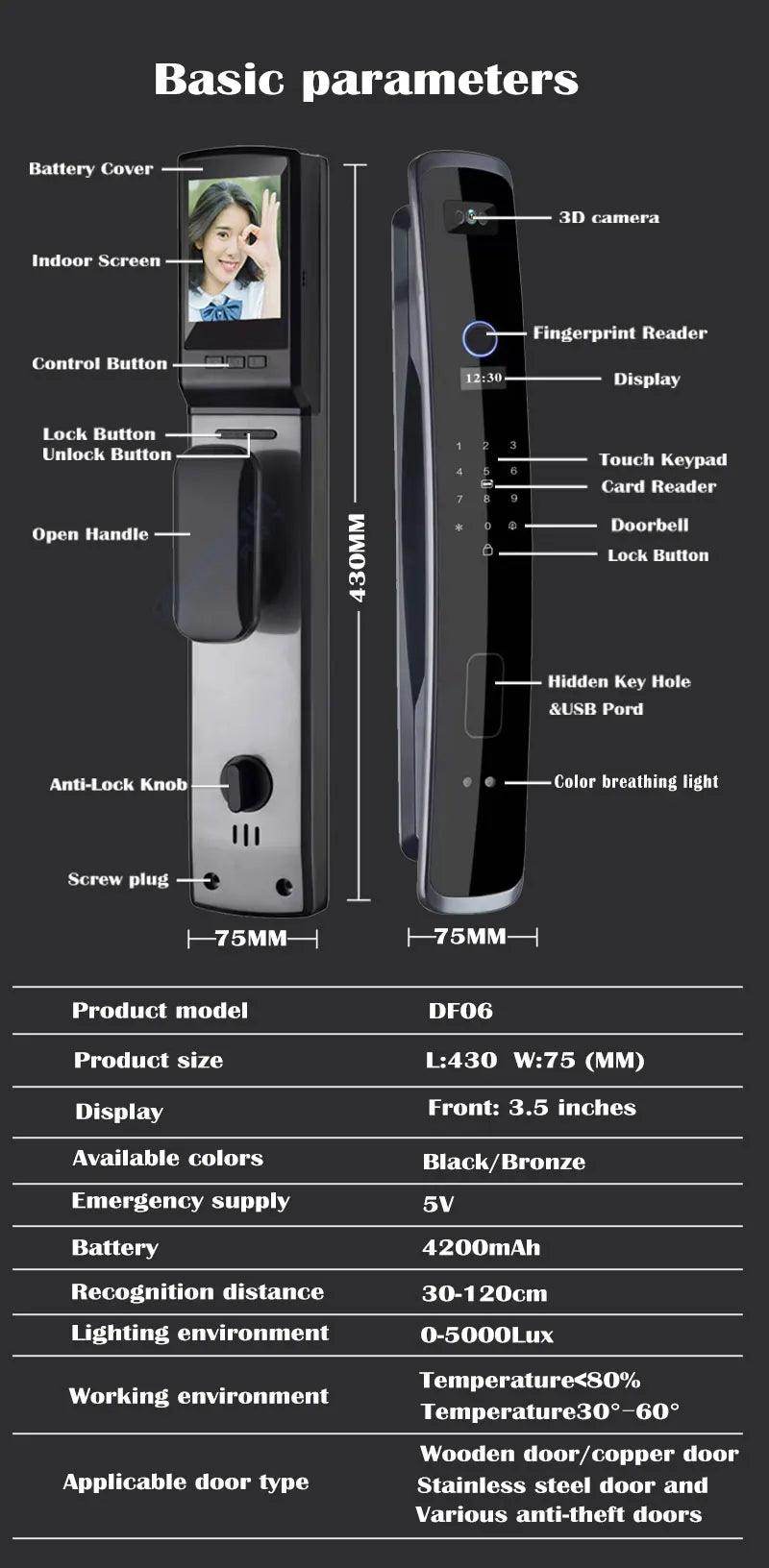 3D Face Lock w/ Camera & SIM | WiFi, Fingerprint, Card, NFC, IP66 - P12 Hub Europe