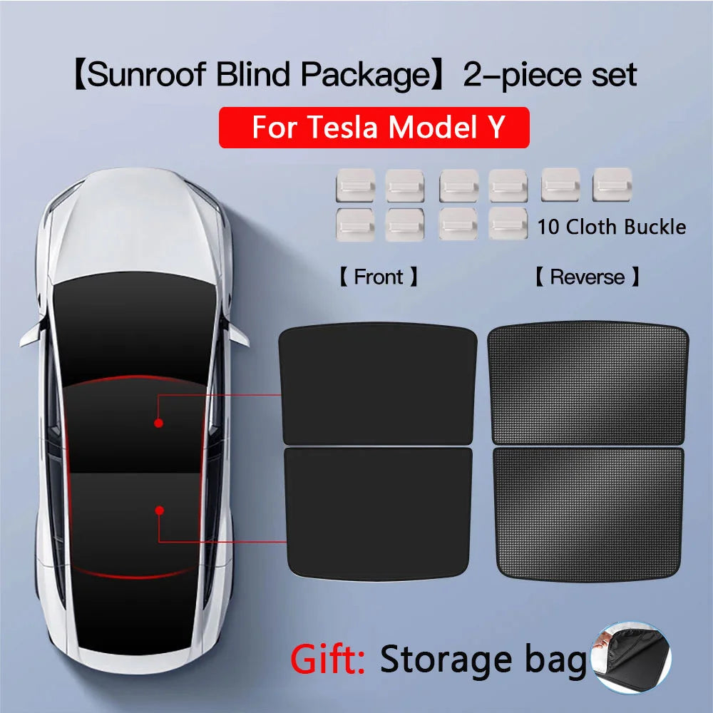 Sunshades For Tesla Model 3 Sunroof Highland 2025 Model Y 2020-25 Ice Cloth Buckle Sun Pare Glass Front Rear Skylight Accessory