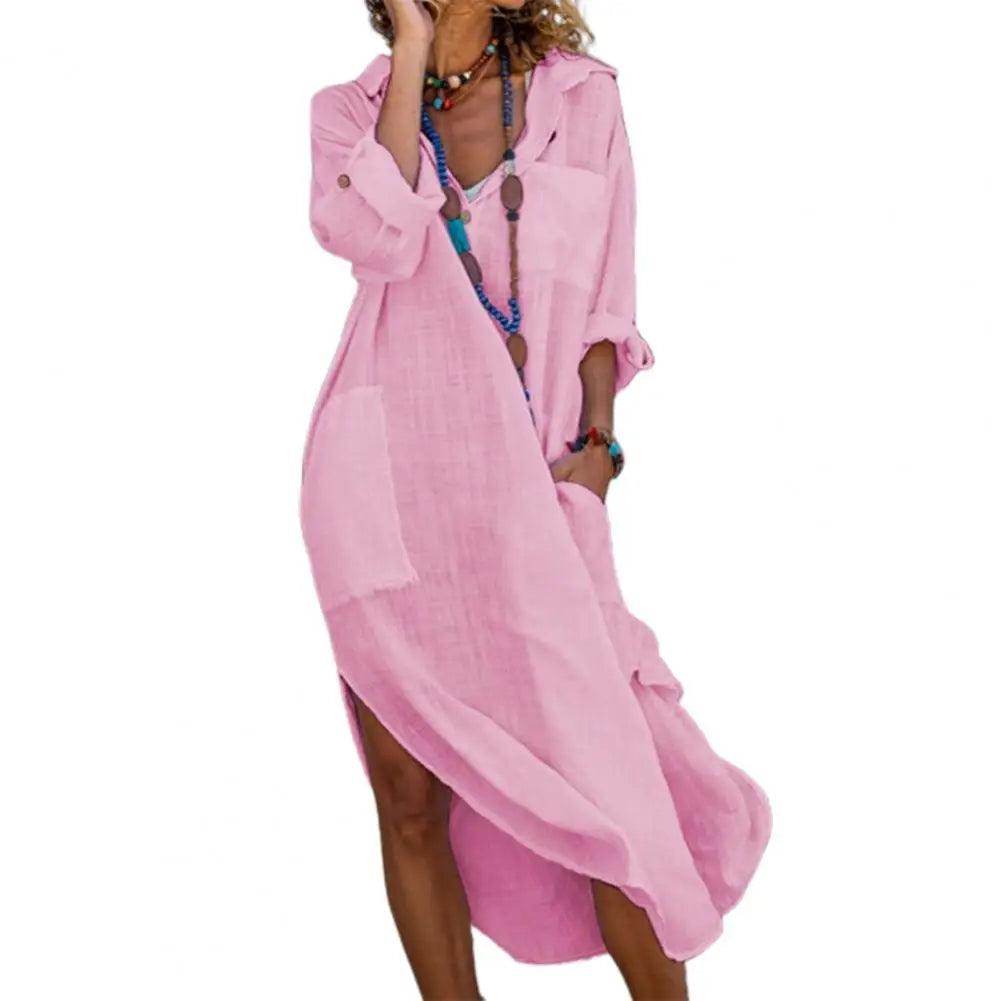 Linen Cotton Shirt Dress Vintage Oversized Casual - P12 Hub Europe