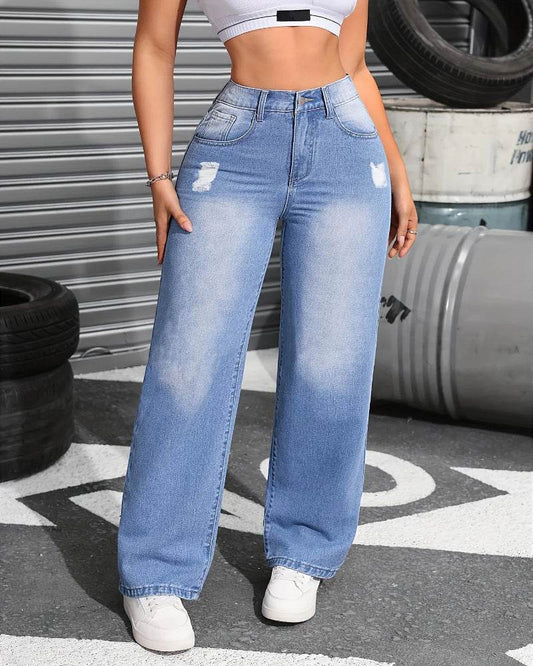 Women's High-Waist Torn Jeans - P12 Hub Europe