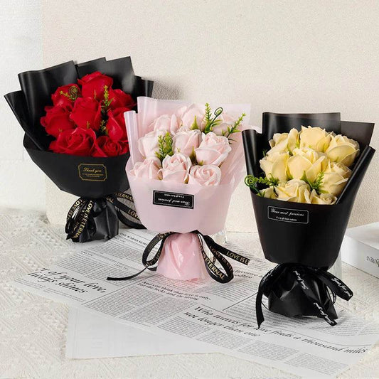 9 Heads Soap Flower Rose Bouquet Artificial Flower for Christmas Wedding Birthday Party Valentine's Day DIY Gift Home Decoration - P12 Hub Europe