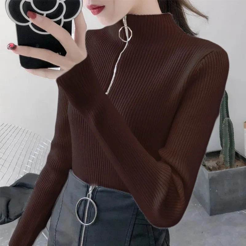 Women's Zipper Half-Neck Sweater - P12 Hub Europe