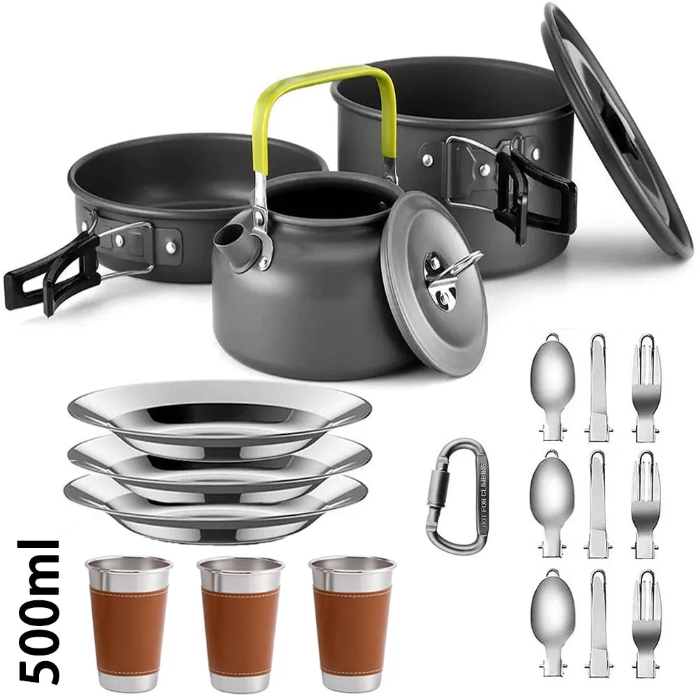 Outdoor camping cookware set aluminum lightweight equipment outdoor multi-person picnic easy to carry and equipped with mesh bag