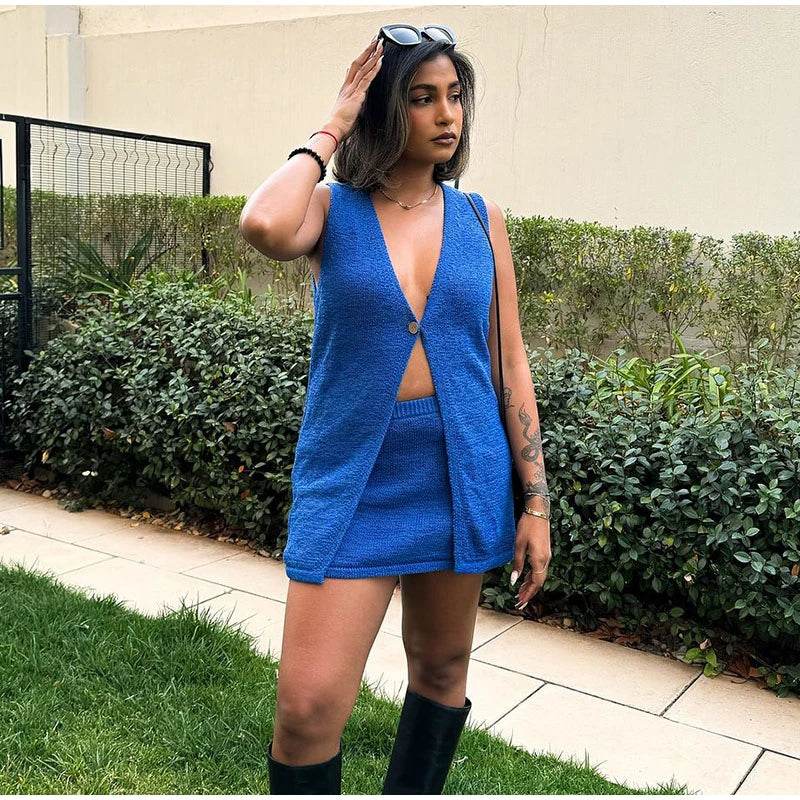 V-Neck Knit Vest Skirt Set - P12 Hub Europe