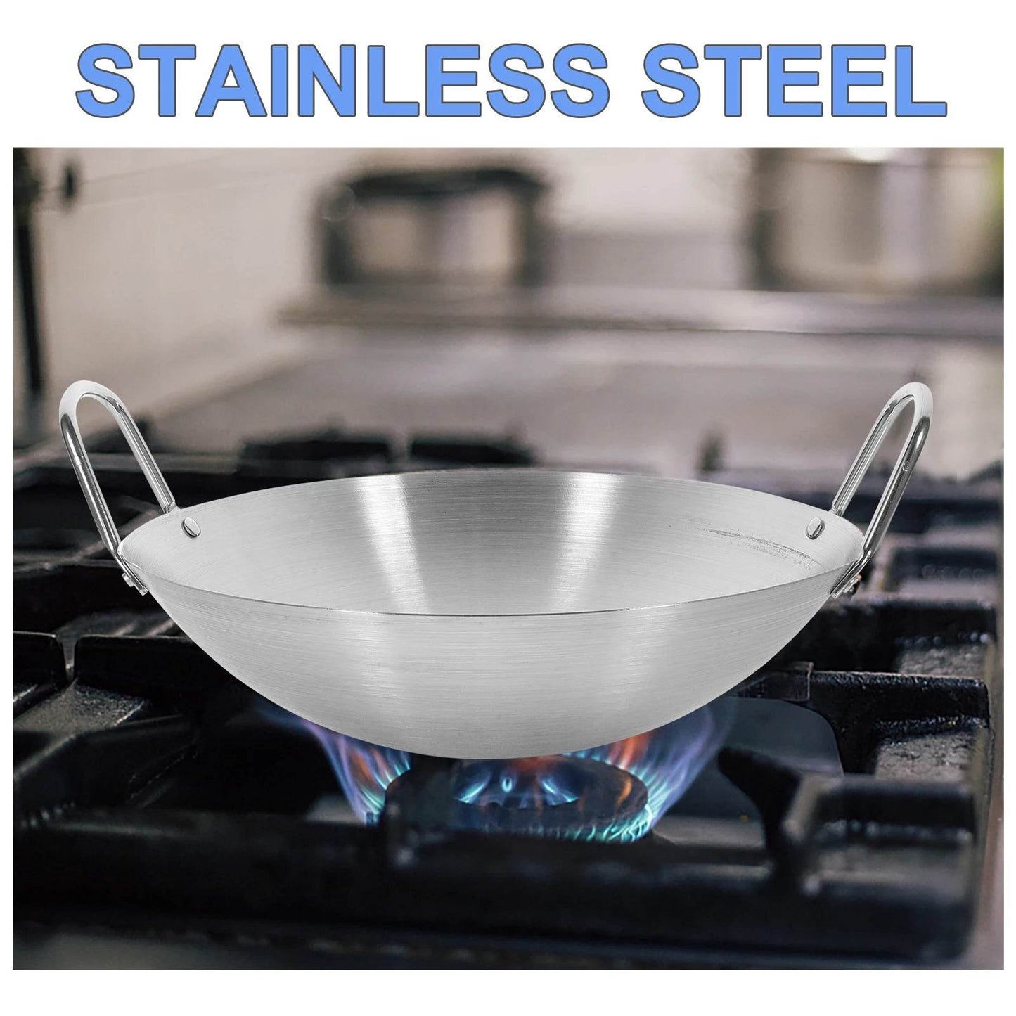 Stainless Steel Wok Round Bottom Wok Large Fry Pan Large Capacity Saute Pan NonStick Pan Fried Steak Pot Uncoated Cookware - P12 Hub Europe