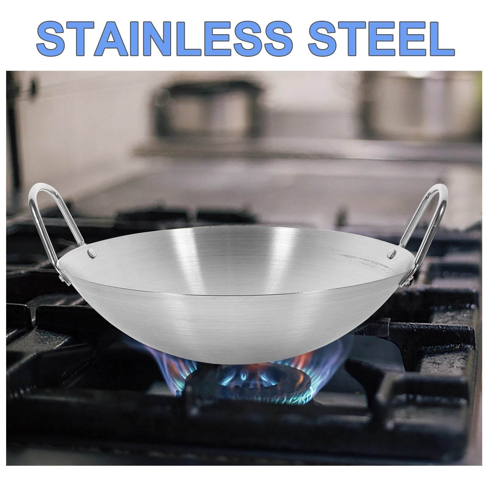 Stainless Steel Wok Round Bottom Wok Large Fry Pan Large Capacity Saute Pan NonStick Pan Fried Steak Pot Uncoated Cookware - P12 Hub Europe