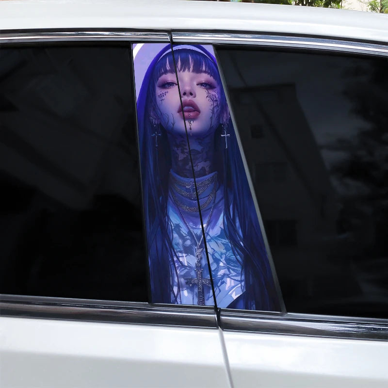 2pcs Smoking Nun Car Sticker Car B-Pillar Sticker DIY Car Door Pillar Decal Waterproof Decal Cover Scratched Decal Nun Sticker
