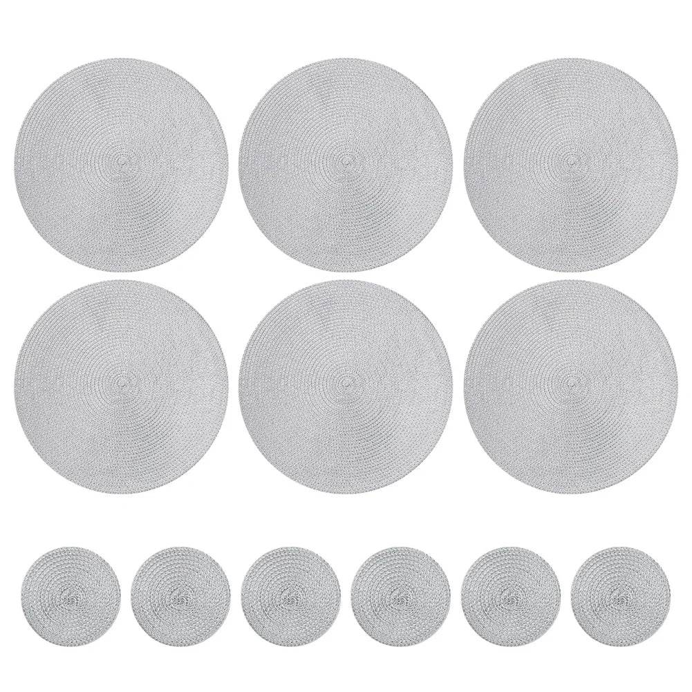 Round Braided Placemats Set of 6 Washable PP/PET Heat Resistant 34cm Table Place Mat for Kitchen Xmas Dining Table Party Decor - P12 Hub Europe