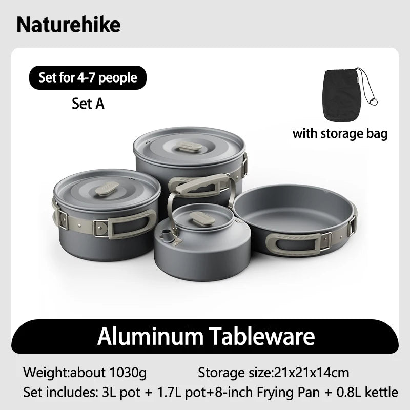 Naturehike Camping Cookware Outdoor Cooking Ultralight Aluminum Pot Kettle Tablewear Set Cool Camping Gear Kitchen Accessories