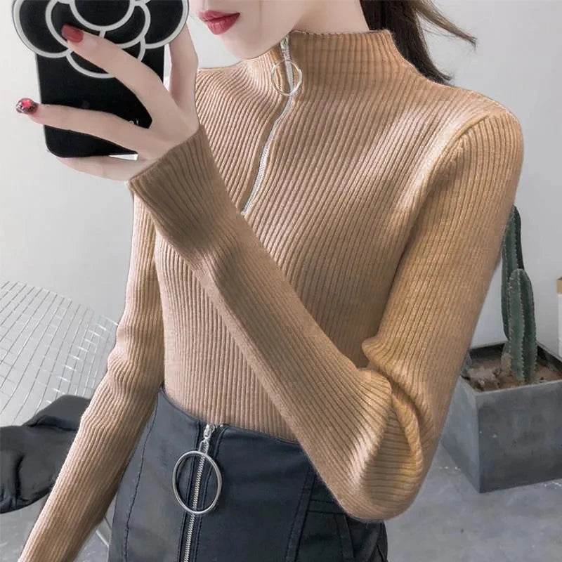 Women's Zipper Half-Neck Sweater - P12 Hub Europe