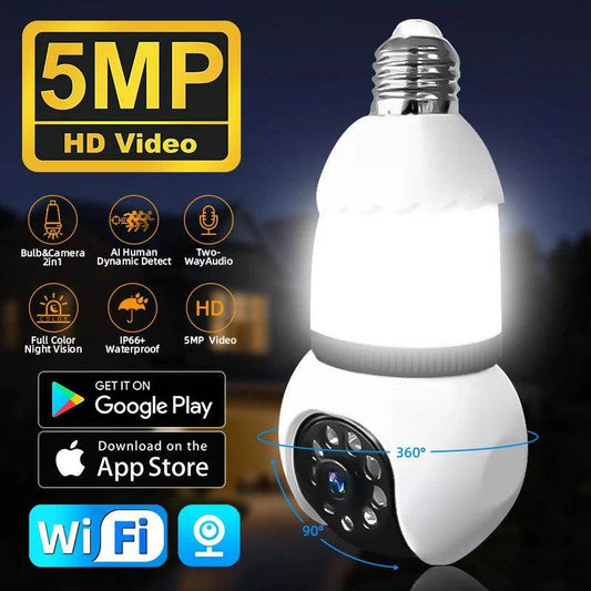 Bulb Camera 5MP E27 WiFi, PTZ, 8x Zoom, Color Night, Audio - P12 Hub Europe