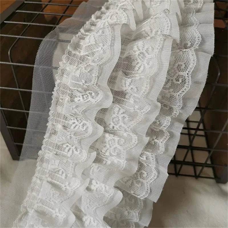 11CM Wide Luxury White Black Three Layers Lace Fabric Ribbon Cotton Embroidered Flowers Ruffle Trim For Dress DIY Clothes Sewing - P12 Hub Europe