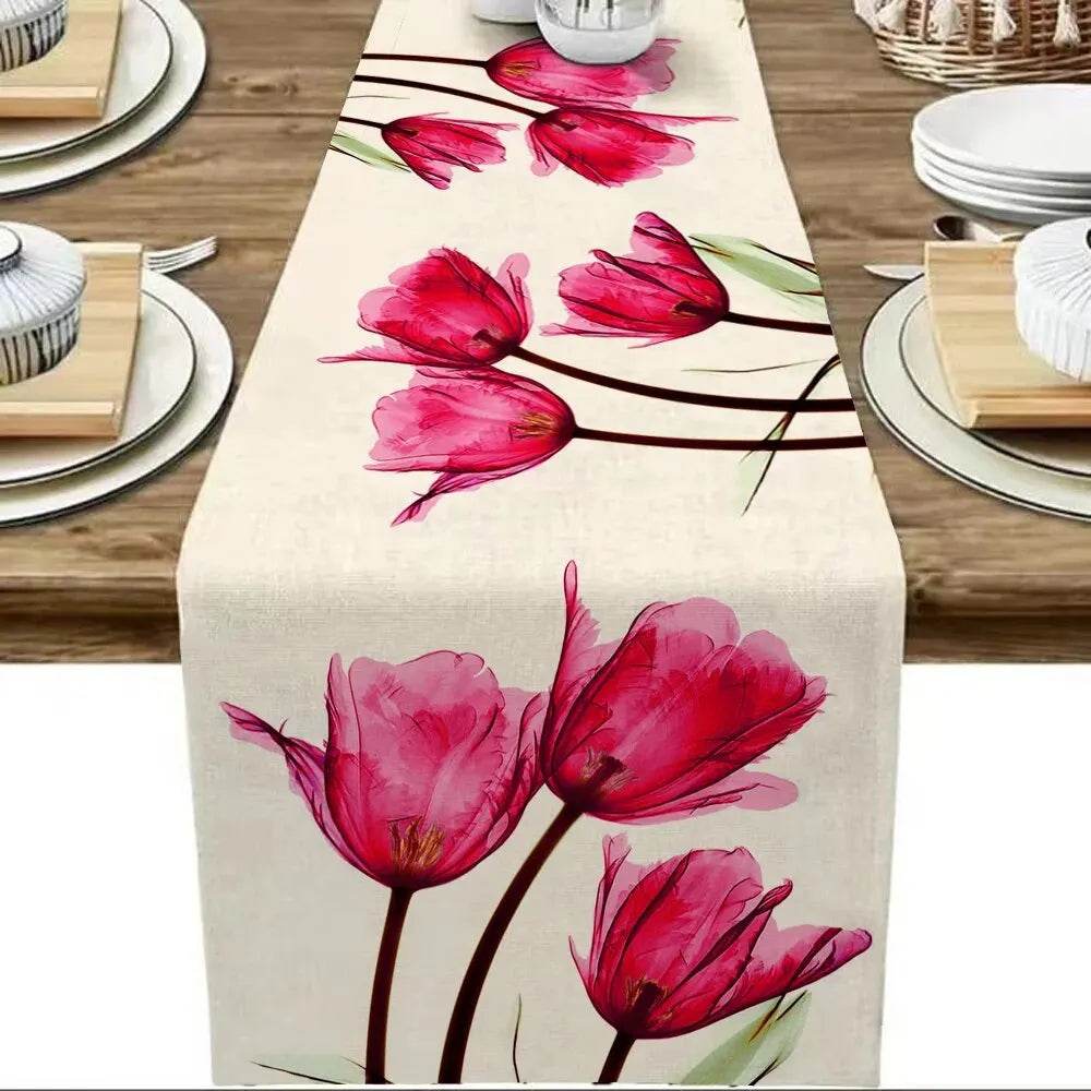 Tulip Linen Table Rustic Farmhouse Style Table Runner 13X70 Inch,Kitchen Dining Table Decoration for Indoor Outdoor Home - P12 Hub Europe