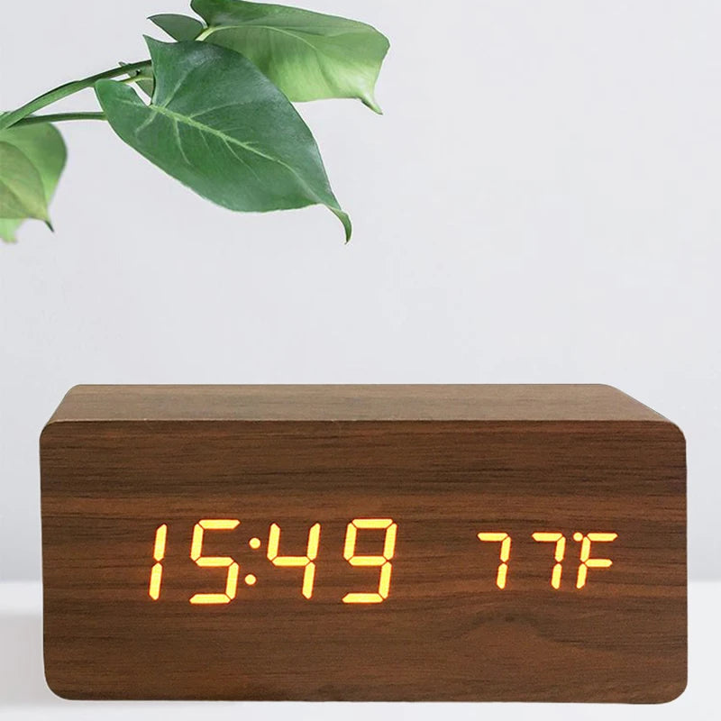 Wooden Digital LED Alarm Clock with Temperature Display – P12 Hub Europe