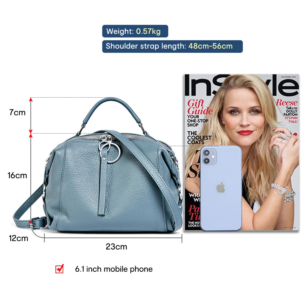 Zency Women's Handbag Genuine Leather Cowhide Cross Body Bags Ladies Shoulder Top Handle Satchel Trendy 2025 Boston Bags Shopper