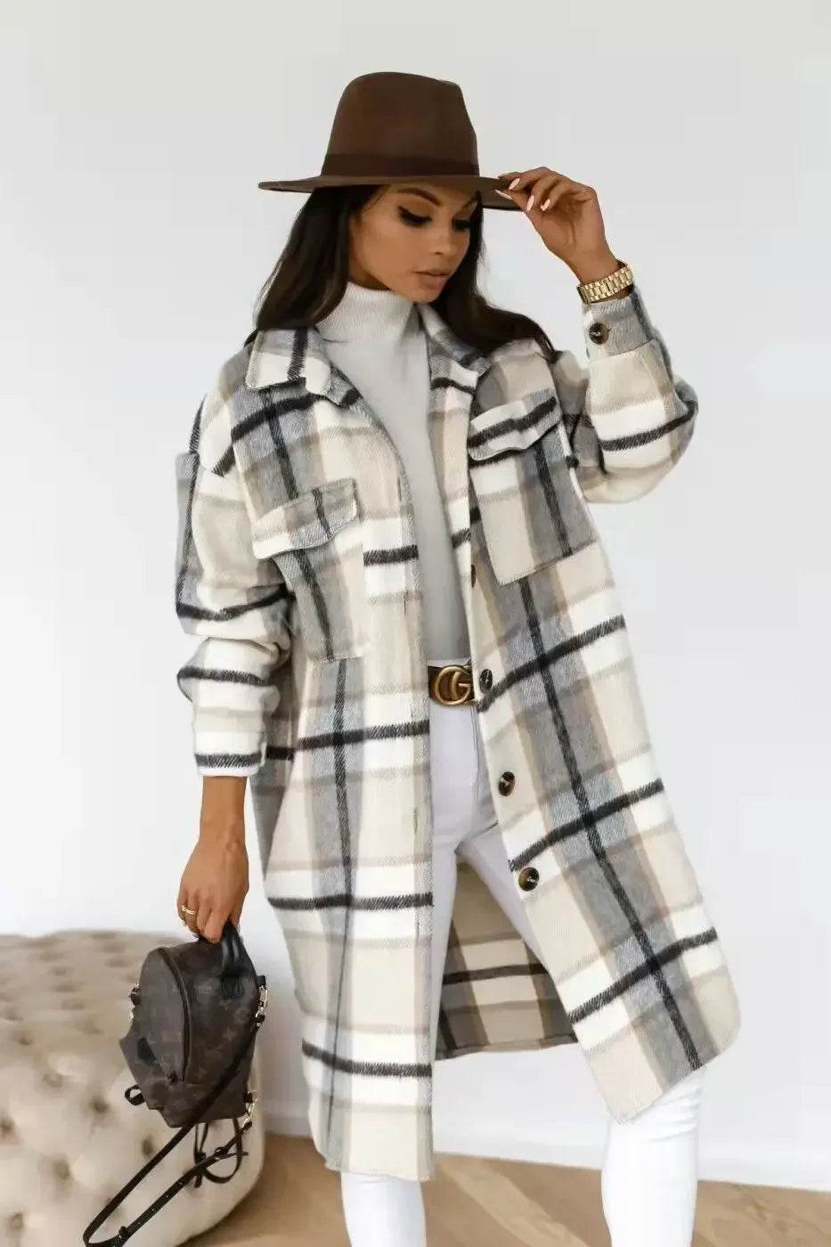 Plaid Wool Blend Shirt Coat - P12 Hub Europe