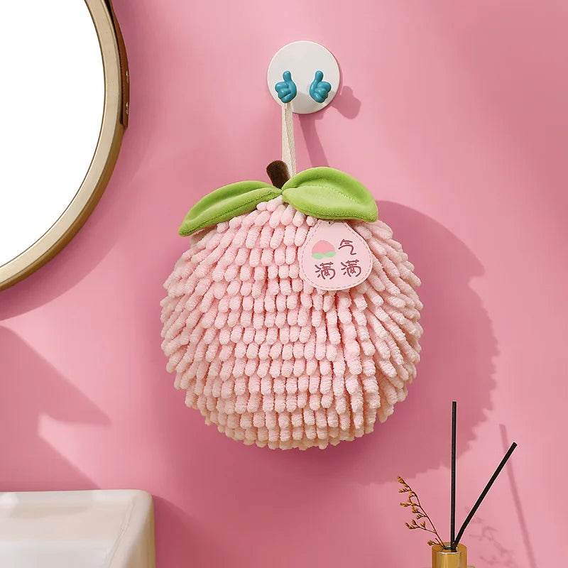 Cute Chenille Hand Towel Kitchen Bathroom Red Hand Ball with Hanging Loop Quick Drying Soft Absorbent Towel Home Tool - P12 Hub Europe
