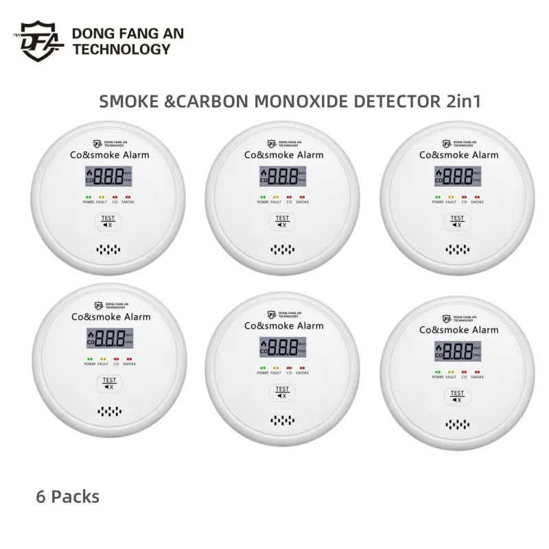 DFA 2 in 1 Standalone Smart Co & Smoke Detector Alarm Carbon Monoxide Parlor Room Kitchen Shop Fire 85 dB Sound Sensor Alert