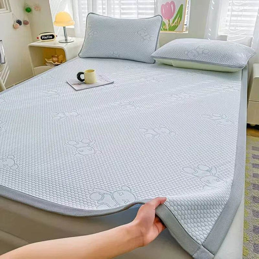 Jacquard Cartoon Bear Cooling Feel Bed Sheet Ice Silk Summer Bedspread Single Queen King Size Elastic Band Fixed Fitted Cover - P12 Hub Europe