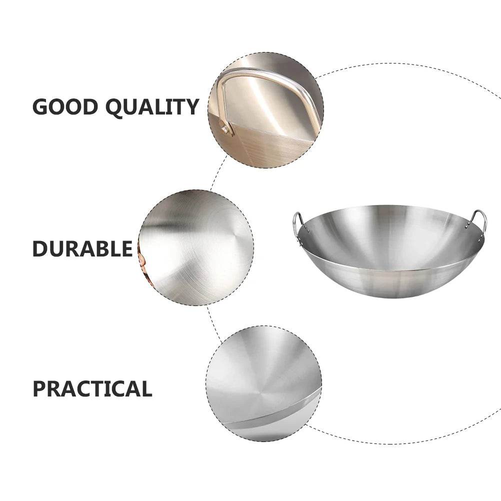 32 Double Ear Stir Fry Pan Practical Wok Stainless Steel Frying Pan Kitchen Cookware Deep Fryer Skillet Cooking Pot Round Bottom - P12 Hub Europe