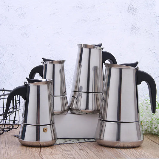Moka Pot Stainless Steel Coffee Pot Stovetop Espresso Maker Percolator Coffee Maker 200ml/4 Cup with Electric Stove