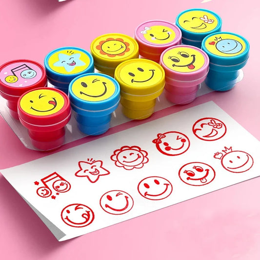 Hot Sale 10PCS Cute Cartoon Children's Stamps Teacher Kindergarten Reward Stamps Children's Early Education Toys and Gifts
