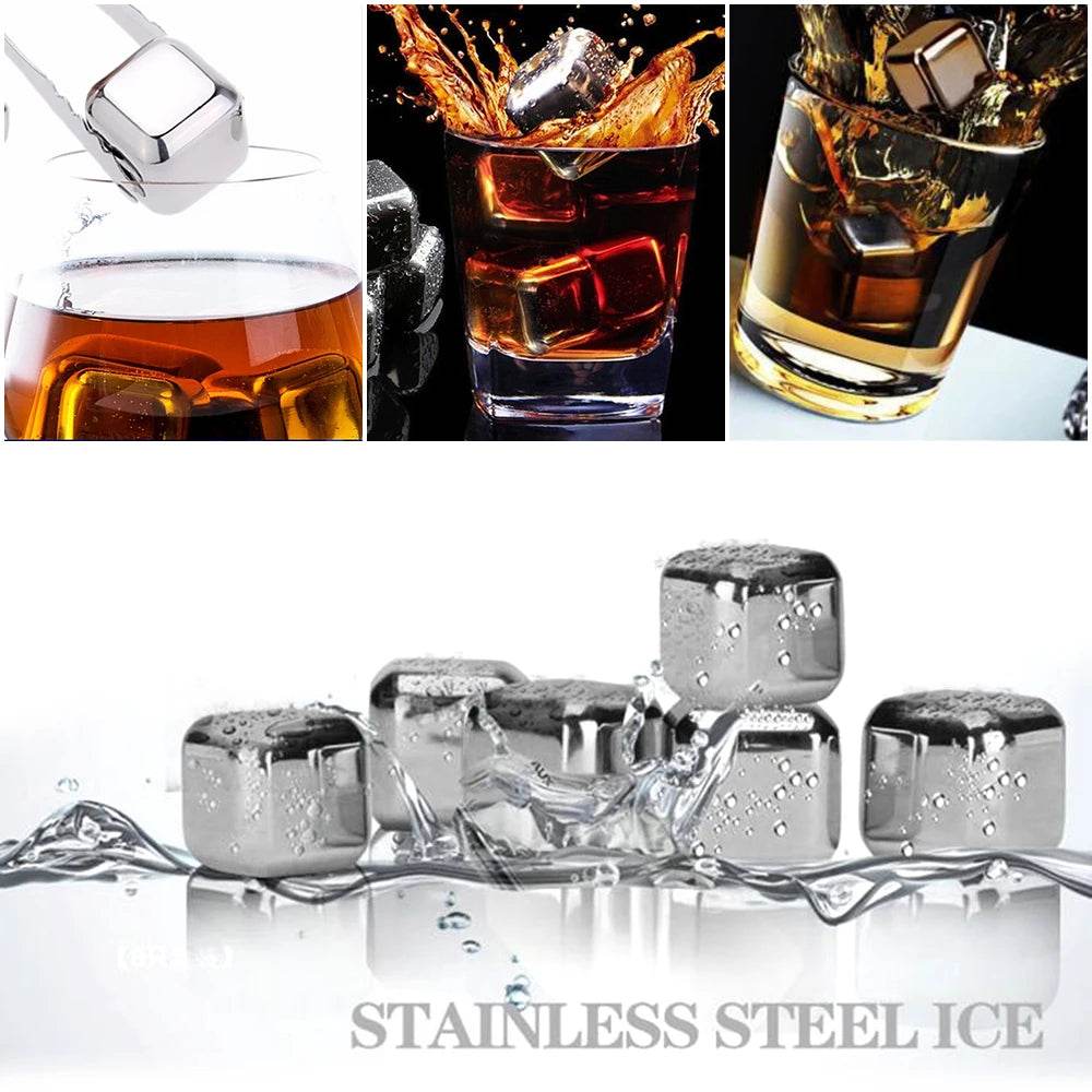 1-8PCS Stainless Rocks Whisky Stones Cubes Set Reusable Chilling Stones For Whiskey Wine Cooling Chilling Party Bar Tool - P12 Hub Europe