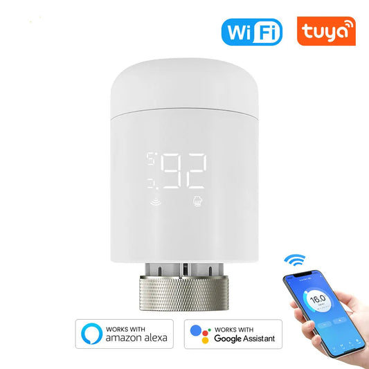 Tuya Wifi Thermostatic Valve Radiator Head TRV Smart Thermostatic Valve Wifi Thermostat Temperature Controller Alexa Google Home