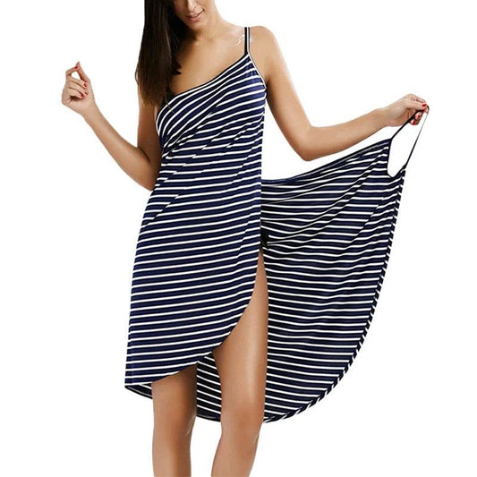 Bath Towel Bathrobe Striped Beach Dress Wrap Women Bath Towels Sling Clothes robe de plage Beach Dress Holiday Swim - P12 Hub Europe