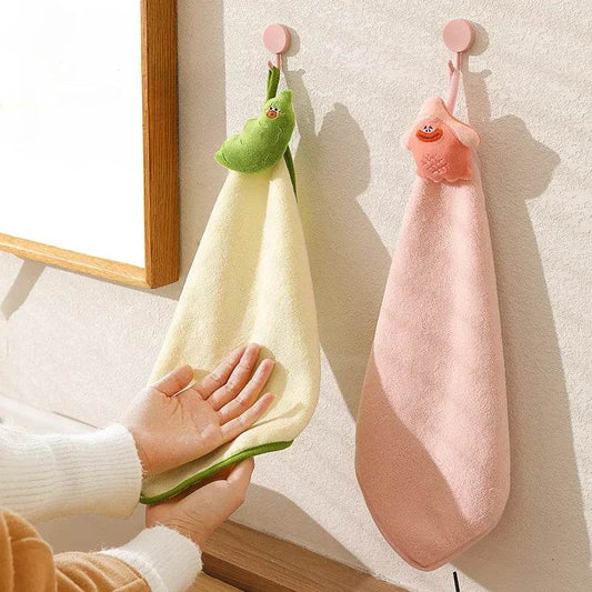 Coral Velvet Pocket Cute Hand Towel Bathroom Hanging Absorbent Towel Kitchen Bathroom Square Towel - P12 Hub Europe