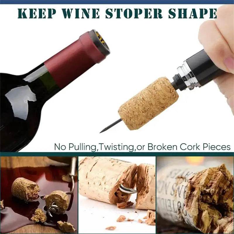 1Pc Black Stainless Steel Wine Air Pressure Corkscrew Cork Remover Air Pump Wine Bottle Opener Safety Portable Wine Corkscrew - P12 Hub Europe