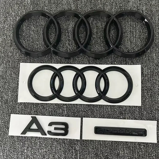 4 Ring logo ABS Black Car Hood Front Bonnet Grill Rear Trunk Emblem Sticker A3 mark Quarrto Emblem For Audi A3 2010-now