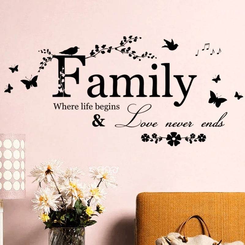 Family Love Never Ends Quote Vinyl Wall Decal Wall Lettering Art Words Wall Sticker Home Decor Wedding Decoration Living Room - P12 Hub Europe