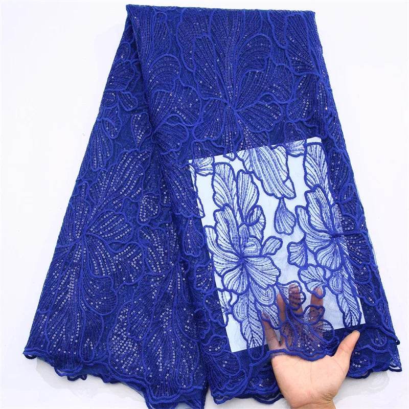 African Milk Silk Mesh Lace with Sequins 2025 French Net Lace Fabric Sewing Embroidered Lace Tulle Nigerian Women Wedding Dress - P12 Hub Europe