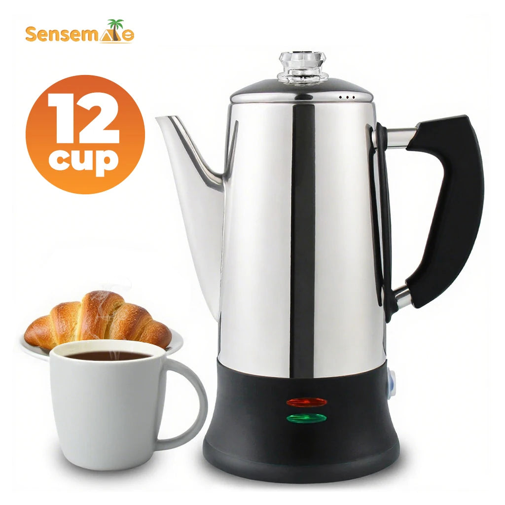 Coffee Percolator Pot Electric Stainless Steel Geyser Coffee Maker 12 Cups Drip Kettle Espresso Machine Home Cafe Kitchen Tools