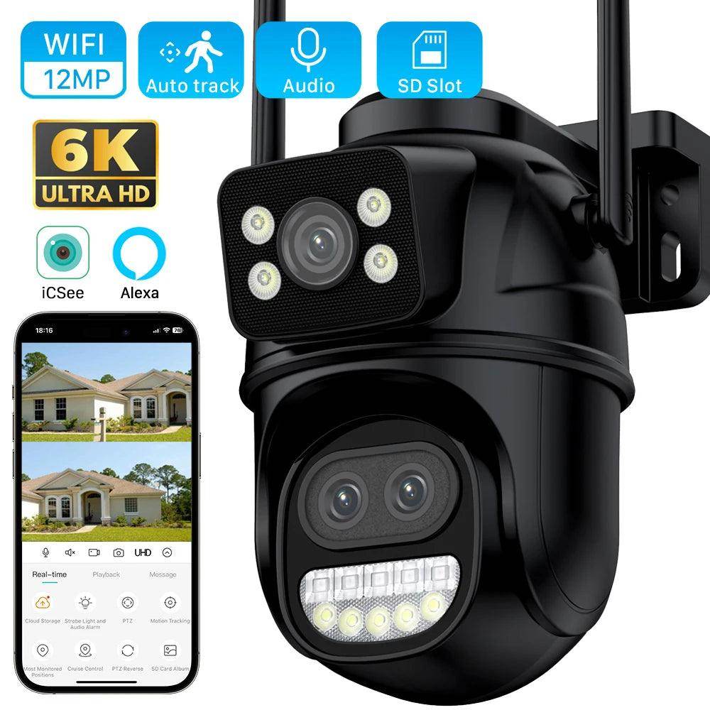 Outdoor PTZ Camera 6K 12MP/8MP 8X Zoom, 3-Lens, AI Track - P12 Hub Europe