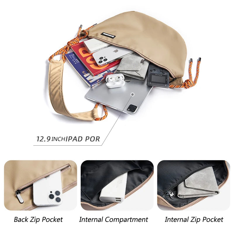 Japanese Sling Bag for Men, Waterproof Lightweight Crossbody Bag, Sports Travel Shoulder Bag Fit 12.9 inch iPad