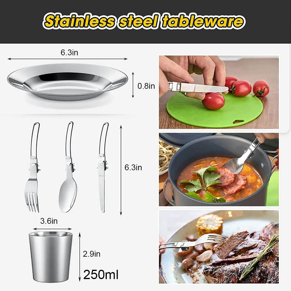 Outdoor camping cookware set aluminum lightweight equipment outdoor multi-person picnic easy to carry and equipped with mesh bag