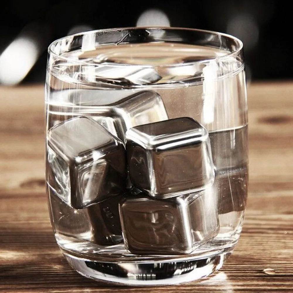 1-8PCS Stainless Rocks Whisky Stones Cubes Set Reusable Chilling Stones For Whiskey Wine Cooling Chilling Party Bar Tool - P12 Hub Europe