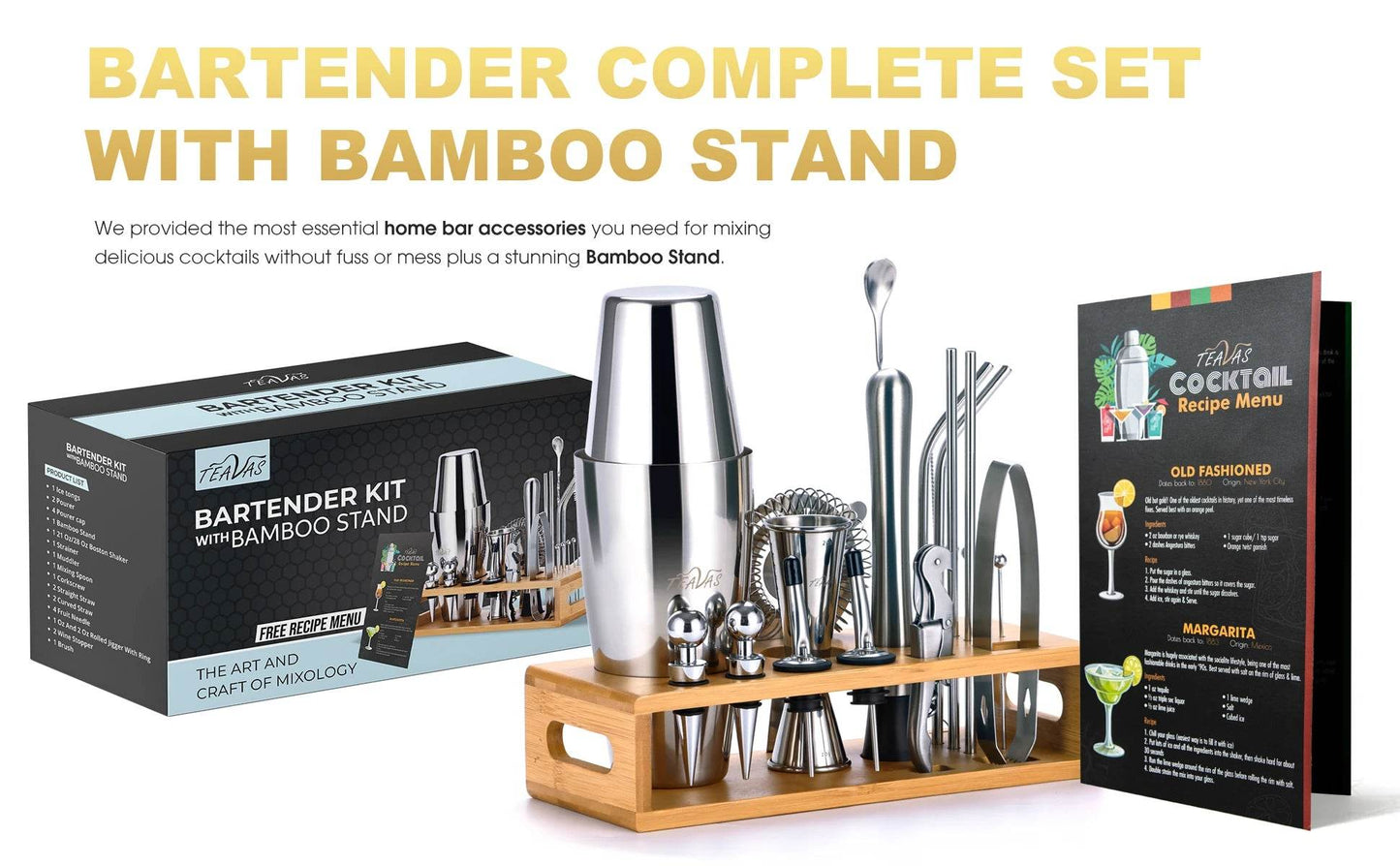 TEAVAS 25 Pieces Mixology Bartender Kit with Cocktail Shaker & Japanese Jigger - Cocktail & Alcohol Mixer Shaker Set - barware - P12 Hub Europe