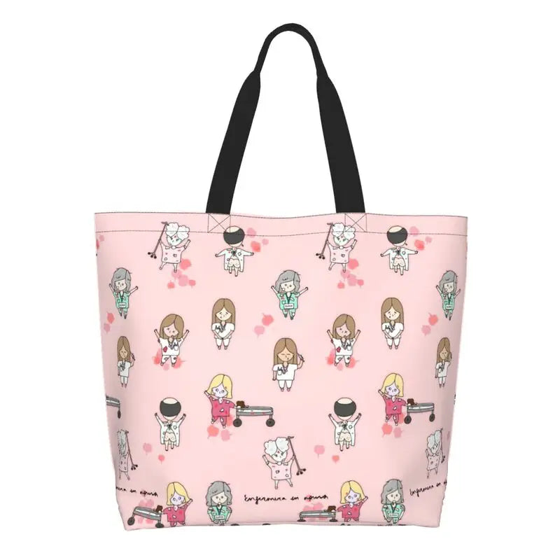 Cartoon Doctor Nurse Enfermera En Apuros Grocery Bags Large Capacity Aesthetic Merch For Woman Street Shoulder Bag